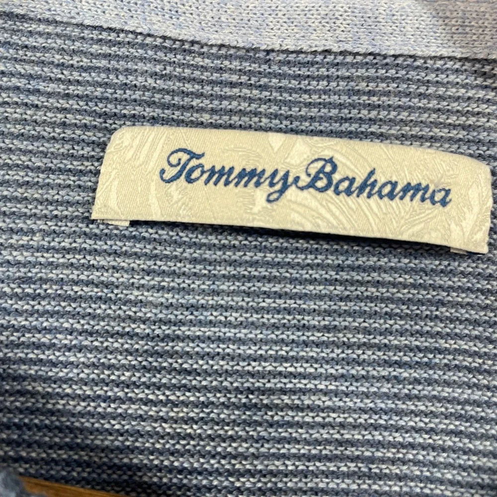 Tommy Bahama Mens Sweater XL Blue Hawaiian Tropical Print Striped Long Sleeve